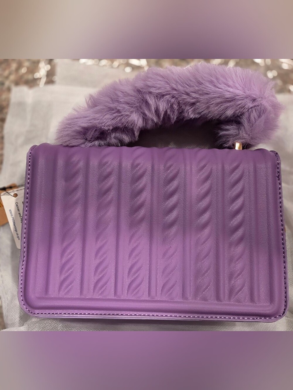 Purple Faux-Fur Handle Women’s Top-Handle Bag